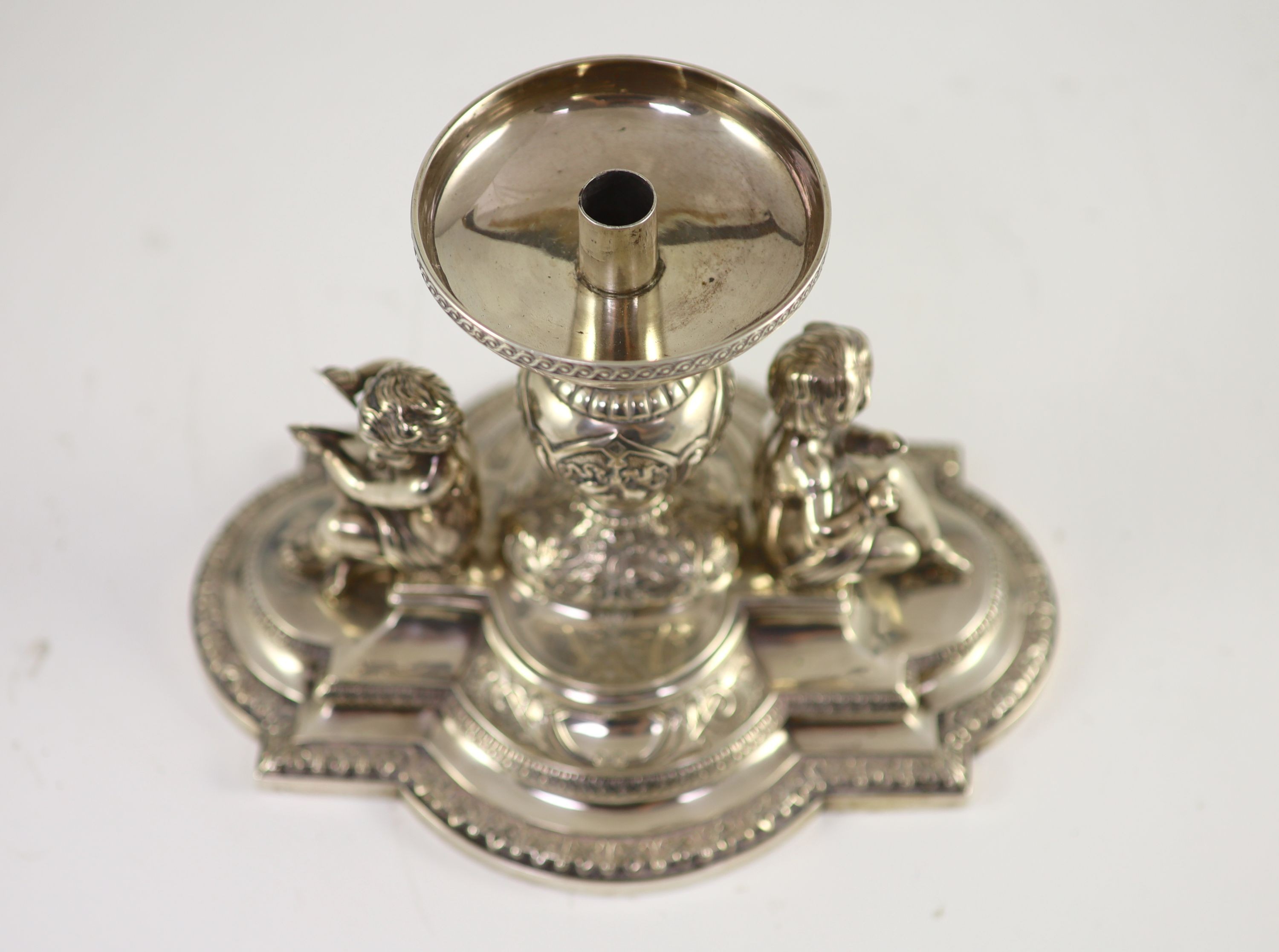 A Victorian silver centrepiece (lacking trumpet)